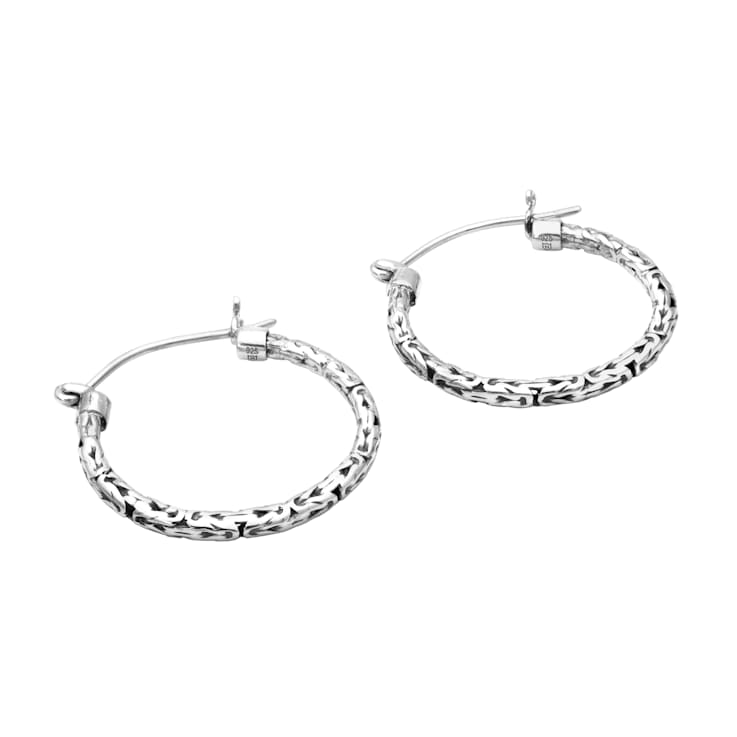 Artisan Balinese Byzantine Sterling Silver Hoop Earrings