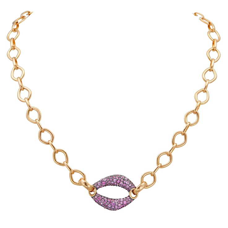 Gumuchian 18kt Two Tone Diamond and Pink Sapphire Gallet Necklace