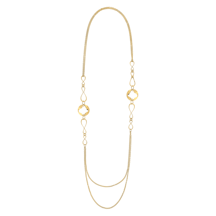 Anniversary100 solid gold mixed link necklace with two rounds elements
in yellow gold 18k