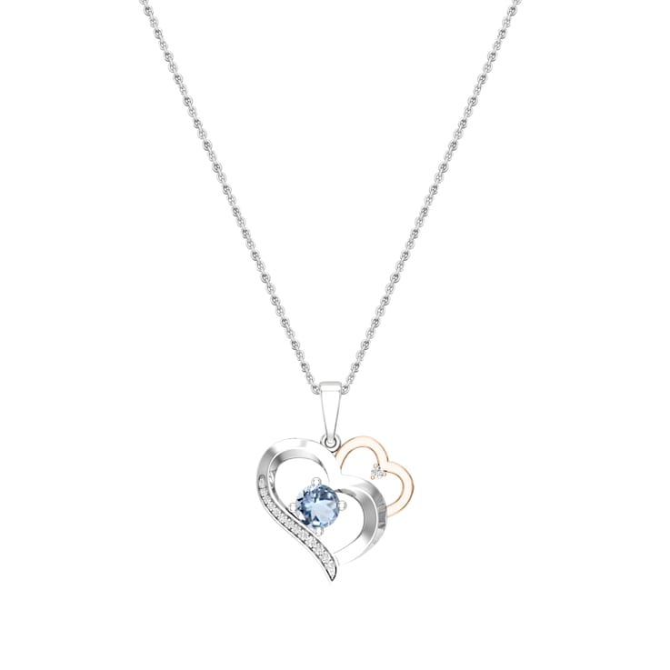 Dazzlingrock Collection Aquamarine and Diamond Double Heart Pendant with
Chain in 18K Gold
