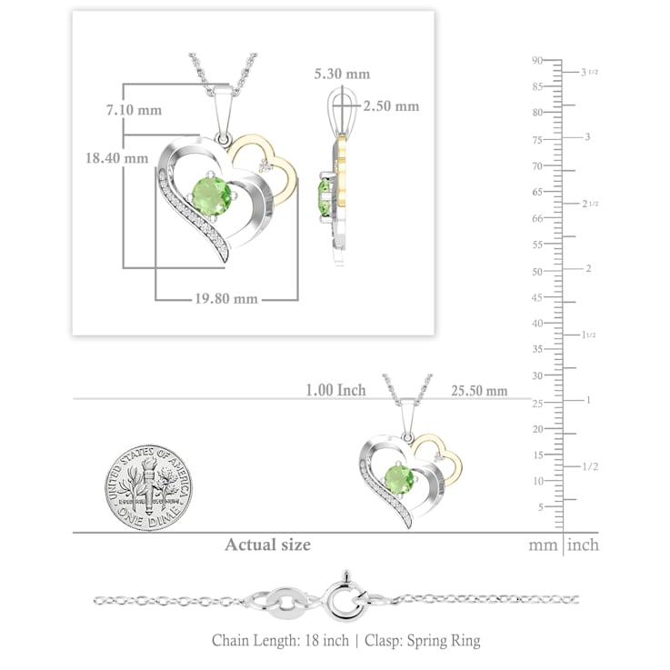 Dazzlingrock Collection Peridot and Diamond Double Heart Pendant with
Chain in 14K Gold
