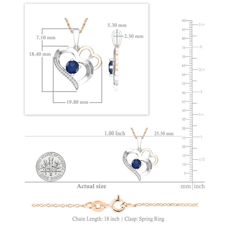 Dazzlingrock Collection Blue Sapphire and Diamond Double Heart Pendant
with Chain in 10K Gold