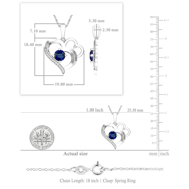 Dazzlingrock Collection Lab Blue Sapphire and Diamond Double Heart
Pendant with Chain in 18K Gold