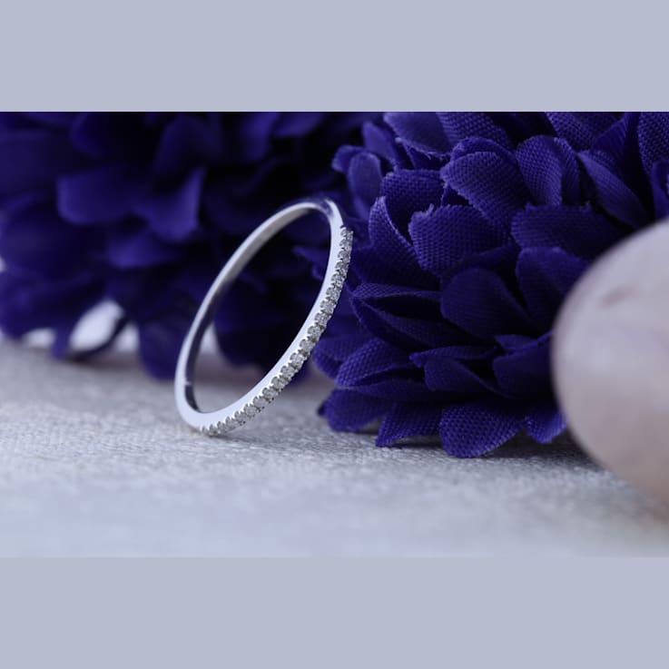 Round White Diamond Delicate Stackable Wedding Band for Her 0.08 ctw in Gold