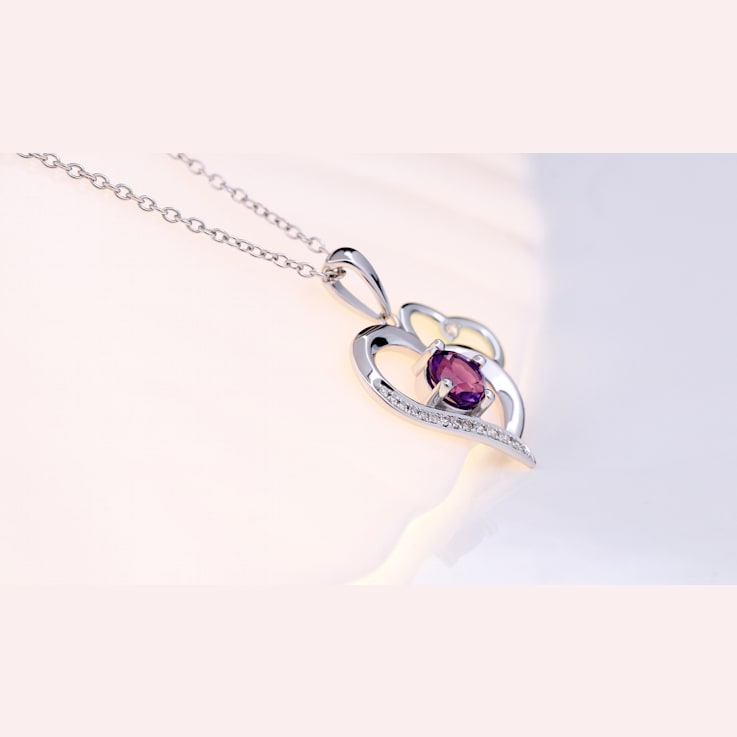 Dazzlingrock Collection Amethyst and Diamond Double Heart Pendant with
Chain in 18K Gold