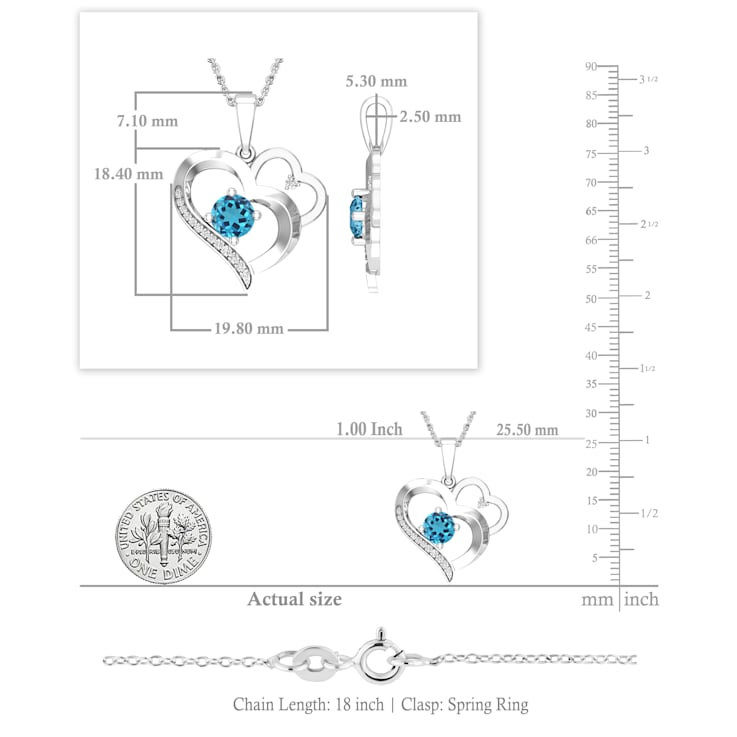 Dazzlingrock Collection Blue Topaz and Diamond Double Heart Pendant with
Chain in Sterling Silver