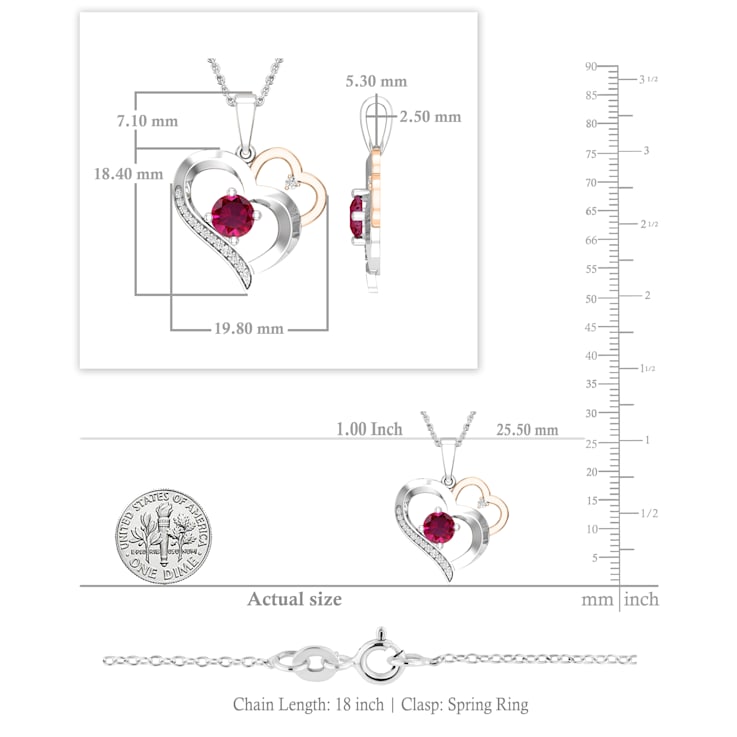 Dazzlingrock Collection Lab Ruby and Diamond Double Heart Pendant with
Chain in 18K Gold