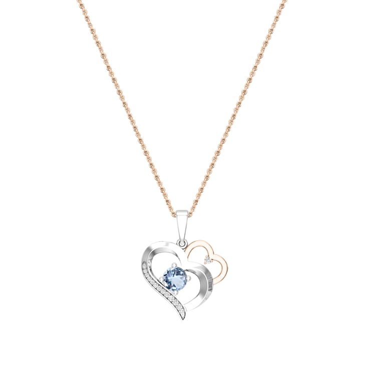 Dazzlingrock Collection Aquamarine and Diamond Double Heart Pendant with
Chain in 14K Gold