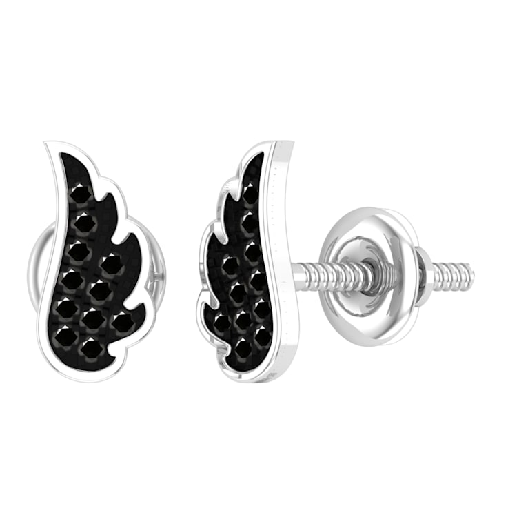 Dazzlingrock Collection Round Black Diamond Angel Wing Stud Earrings for
Women in Sterling Silver