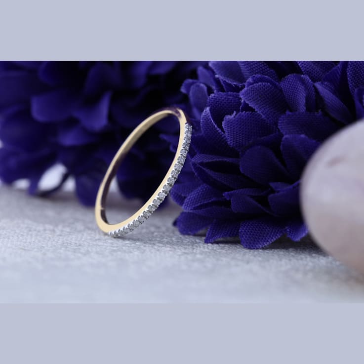 Round White Diamond Delicate Stackable Wedding Band for Her 0.08 ctw in Gold