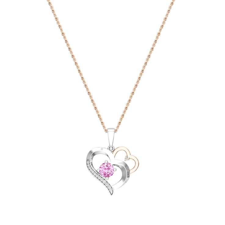 Dazzlingrock Collection Lab Pink Sapphire and Diamond Double Heart
Pendant with Chain in 10K Gold