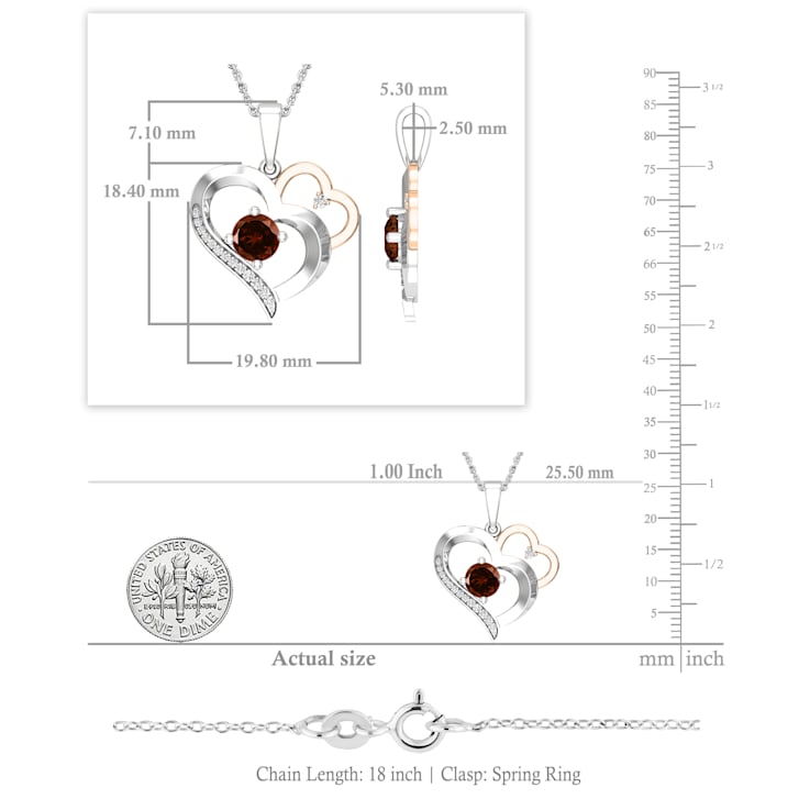 Dazzlingrock Collection Garnet and Diamond Double Heart Pendant with
Chain in 14K Gold