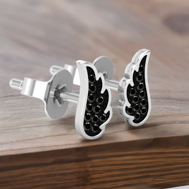 Dazzlingrock Collection Round Black Diamond Angel Wing Stud Earrings for
Women in Sterling Silver