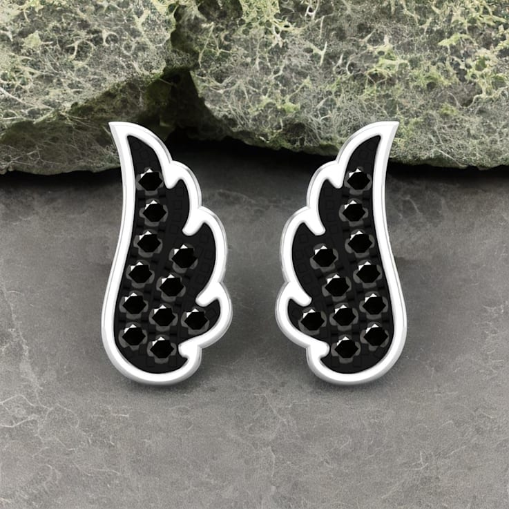 Dazzlingrock Collection Round Black Diamond Angel Wing Stud Earrings for
Women in Sterling Silver