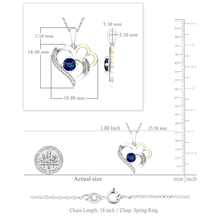 Dazzlingrock Collection Lab Blue Sapphire and Diamond Double Heart
Pendant with Chain in 14K Gold