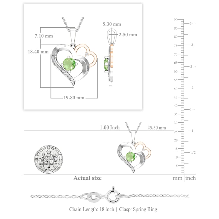 Dazzlingrock Collection Peridot and Diamond Double Heart Pendant with
Chain in 18K Gold
