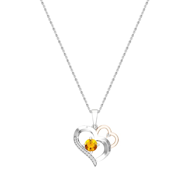 Dazzlingrock Collection Citrine and Diamond Double Heart Pendant with
Chain in 10K Gold