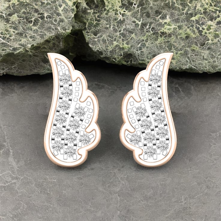 Dazzlingrock Collection Round White Diamond Angel Wing Stud Earrings for
Women in 18K Rose Gold