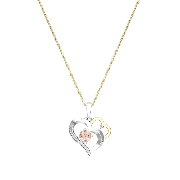 Dazzlingrock Collection Morganite and Diamond Double Heart Pendant with
Chain in 18K Gold