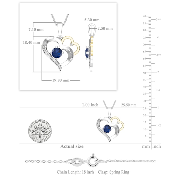 Dazzlingrock Collection Blue Sapphire and Diamond Double Heart Pendant
with Chain in 14K Gold
