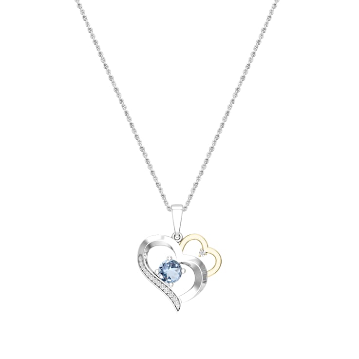 Dazzlingrock Collection Aquamarine and Diamond Double Heart Pendant with
Chain in 14K Gold