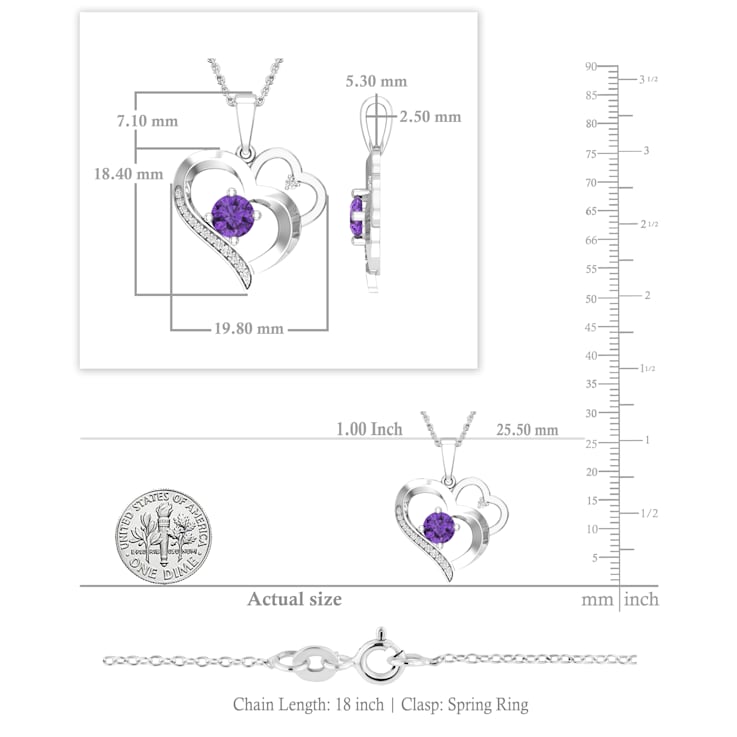 Dazzlingrock Collection Amethyst and Diamond Double Heart Pendant with
Chain in Sterling Silver