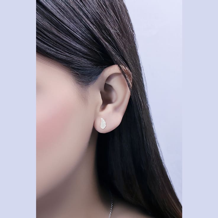 Dazzlingrock Collection Round White Diamond Angel Wing Stud Earrings for
Women in Sterling Silver