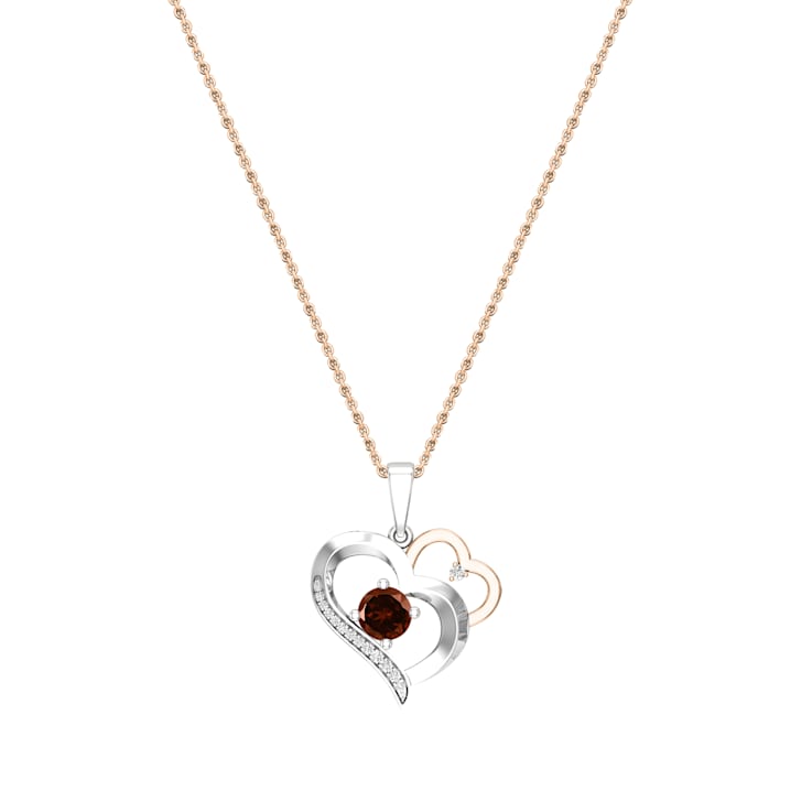 Dazzlingrock Collection Garnet and Diamond Double Heart Pendant with
Chain in 10K Gold