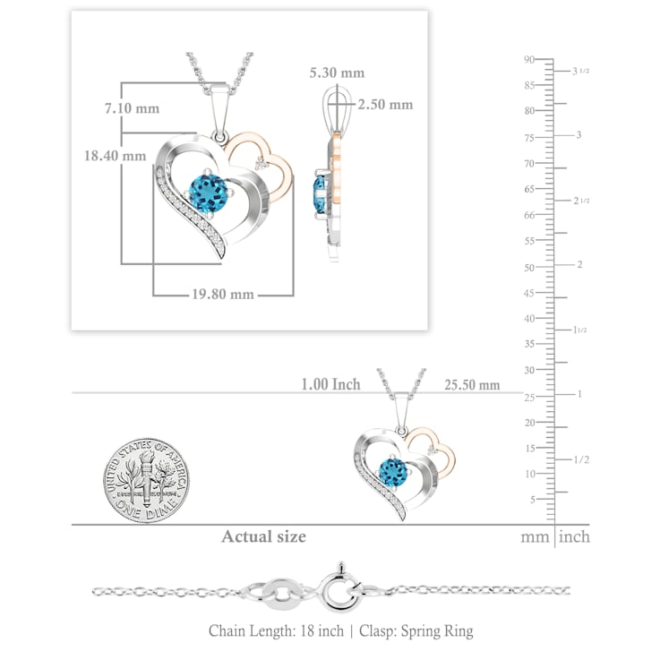 Dazzlingrock Collection Blue Topaz and Diamond Double Heart Pendant with
Chain in 14K Gold