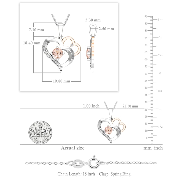 Dazzlingrock Collection Morganite and Diamond Double Heart Pendant with
Chain in 14K Gold
