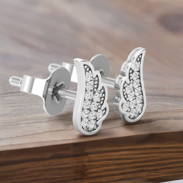 Dazzlingrock Collection Round White Diamond Angel Wing Stud Earrings for
Women in 14K White Gold