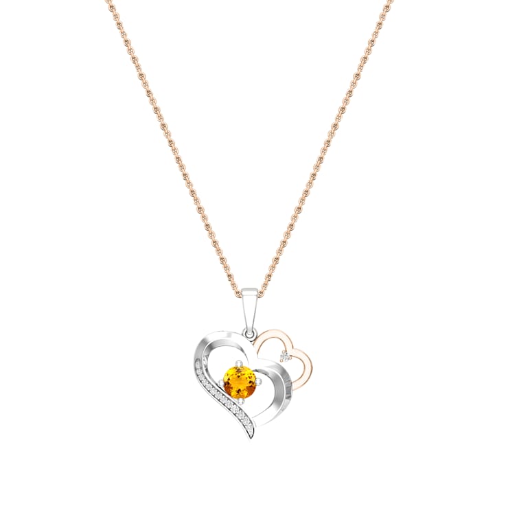 Dazzlingrock Collection Citrine and Diamond Double Heart Pendant with
Chain in 14K Gold