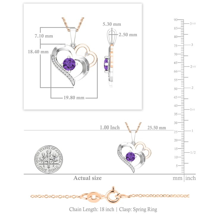 Dazzlingrock Collection Amethyst and Diamond Double Heart Pendant with
Chain in 18K Gold