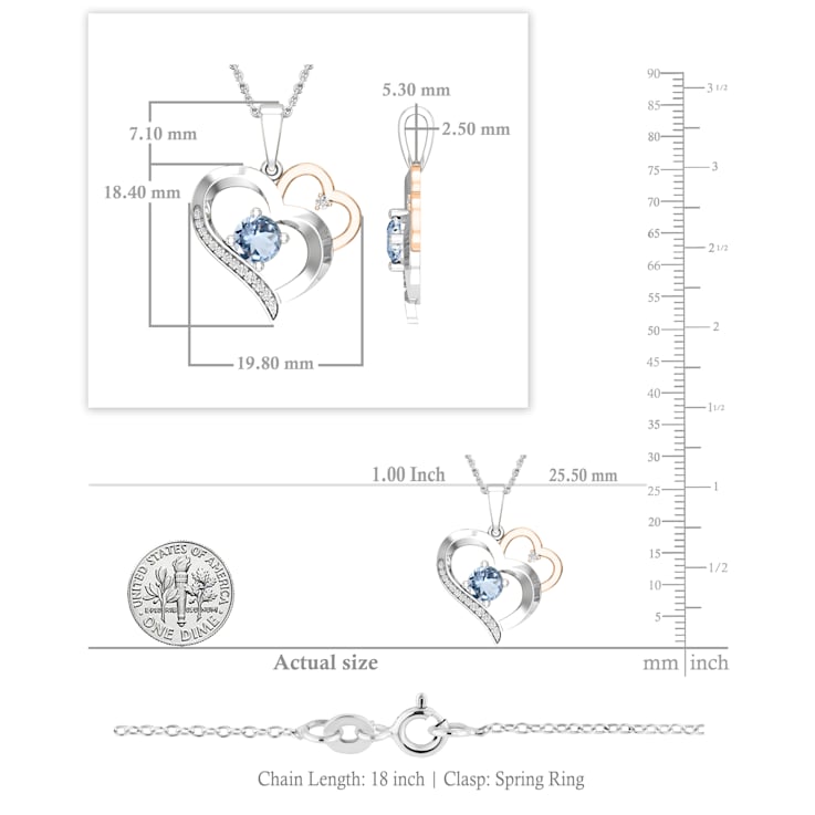 Dazzlingrock Collection Aquamarine and Diamond Double Heart Pendant with
Chain in 14K Gold
