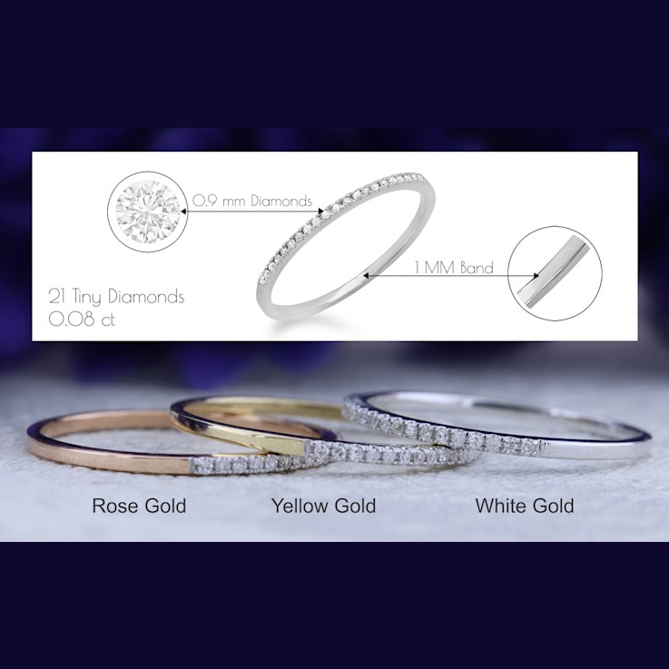 Round White Diamond Delicate Stackable Wedding Band for Her 0.08 ctw in Gold