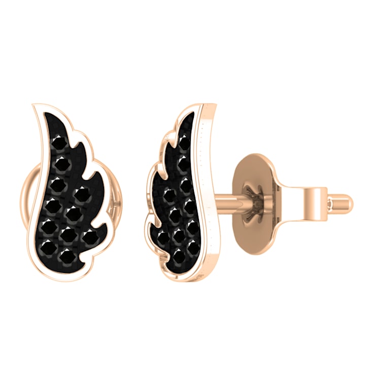 Dazzlingrock Collection Round Black Diamond Angel Wing Stud Earrings for
Women in 14K Rose Gold