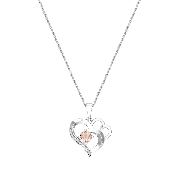 Dazzlingrock Collection Morganite and Diamond Double Heart Pendant with
Chain in Sterling Silver