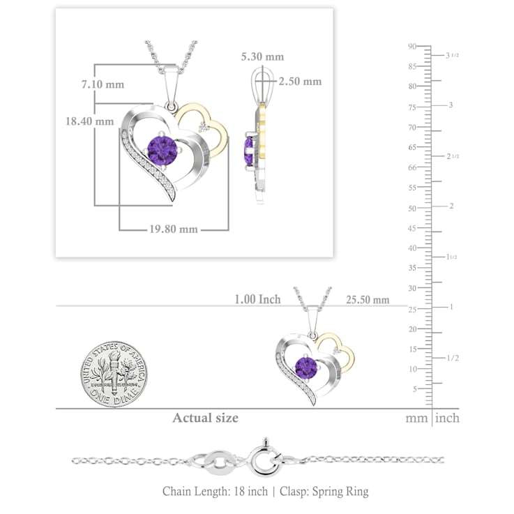 Dazzlingrock Collection Amethyst and White Diamond Double Heart Pendant
with Chain in 14K Gold