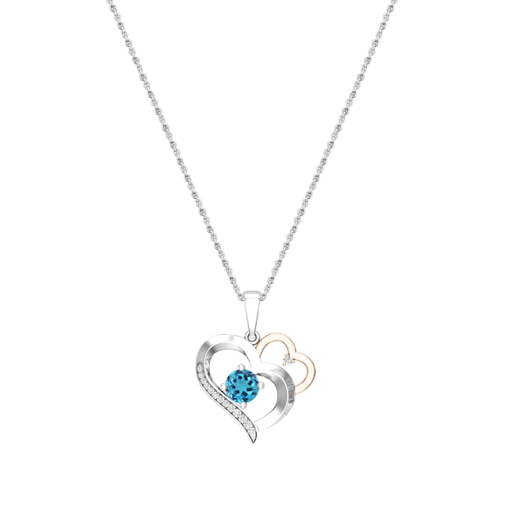 Dazzlingrock Collection Blue Topaz and Diamond Double Heart Pendant with
Chain in 14K Gold