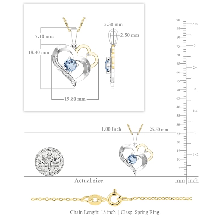 Dazzlingrock Collection Aquamarine and Diamond Double Heart Pendant with
Chain in 14K Gold