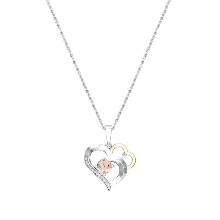 Dazzlingrock Collection Morganite and Diamond Double Heart Pendant with
Chain in 10K Gold