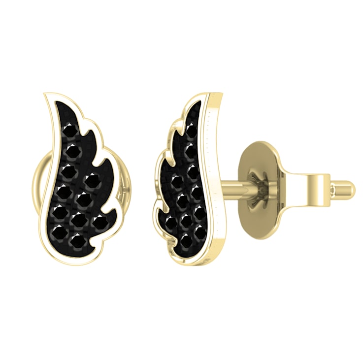 Dazzlingrock Collection Round Black Diamond Angel Wing Stud Earrings for
Women in 18K Yellow Gold