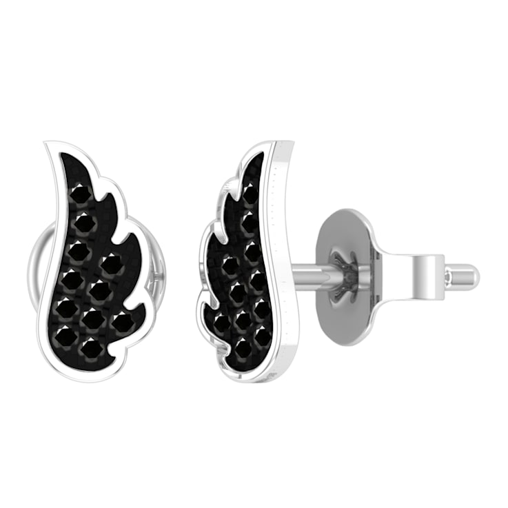 Dazzlingrock Collection Round Black Diamond Angel Wing Stud Earrings for
Women in Sterling Silver
