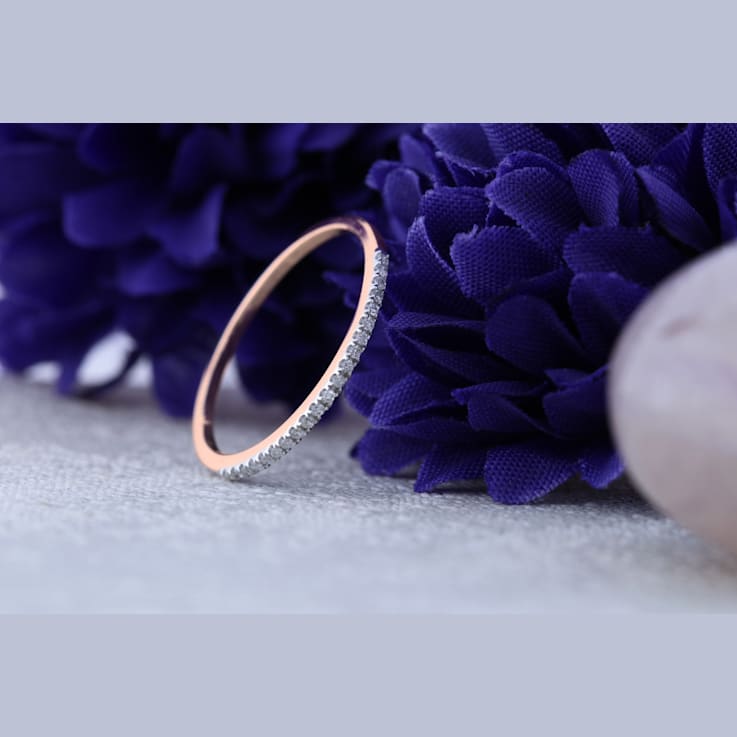 Round White Diamond Delicate Stackable Wedding Band for Her 0.08 ctw in Gold