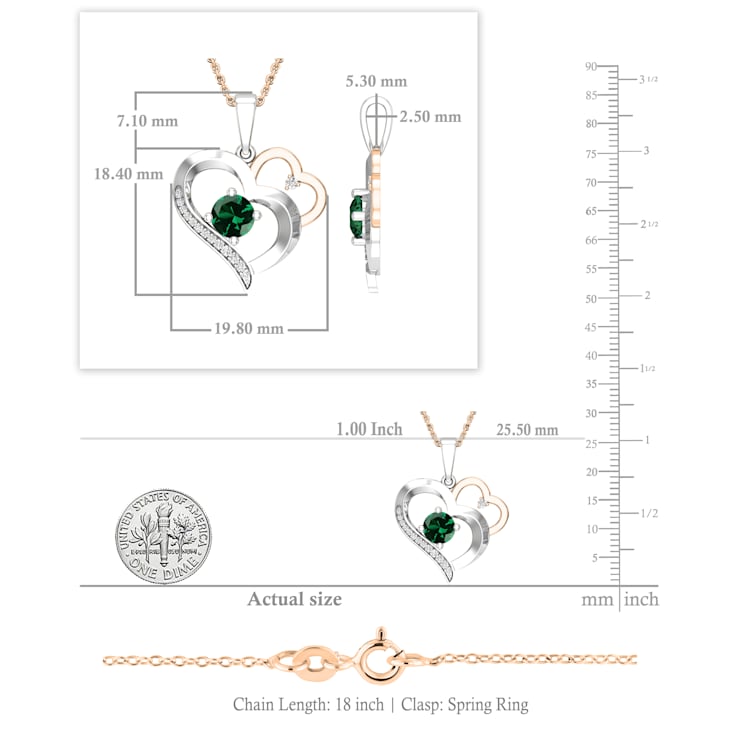 Dazzlingrock Collection Lab Emerald and Diamond Double Heart Pendant
with Chain in 18K Gold