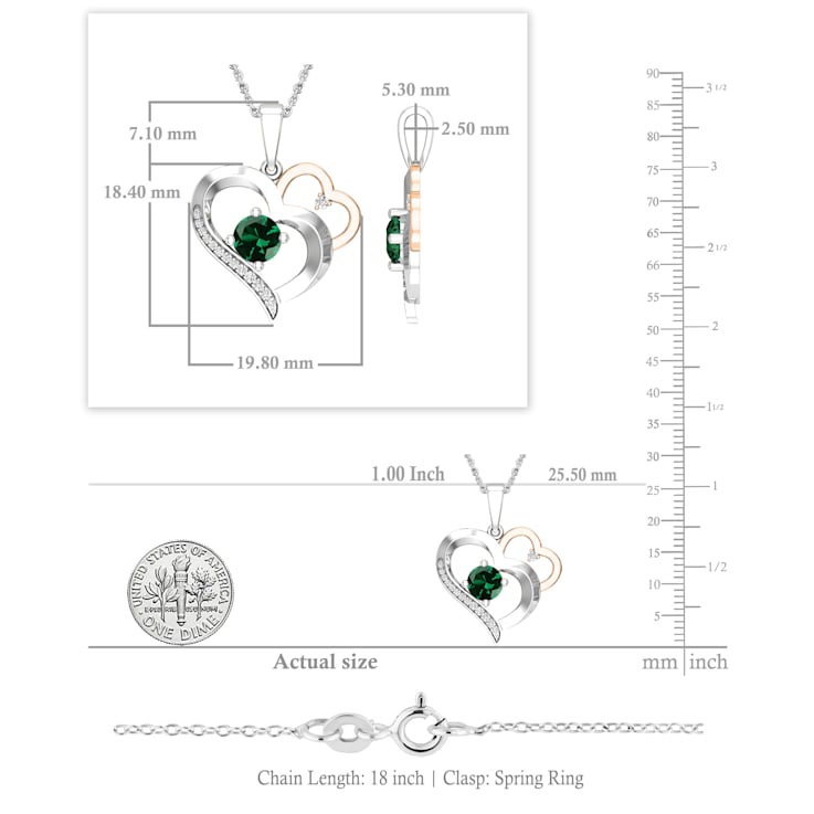 Dazzlingrock Collection Lab Emerald and Diamond Double Heart Pendant
with Chain in 14K Gold