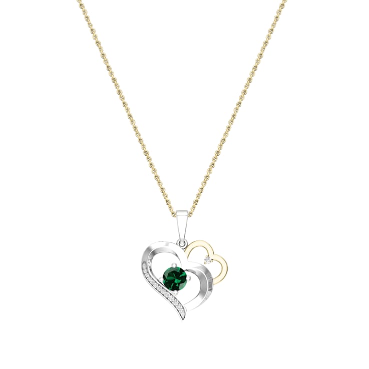 Dazzlingrock Collection Lab Emerald and Diamond Double Heart Pendant
with 10K Gold