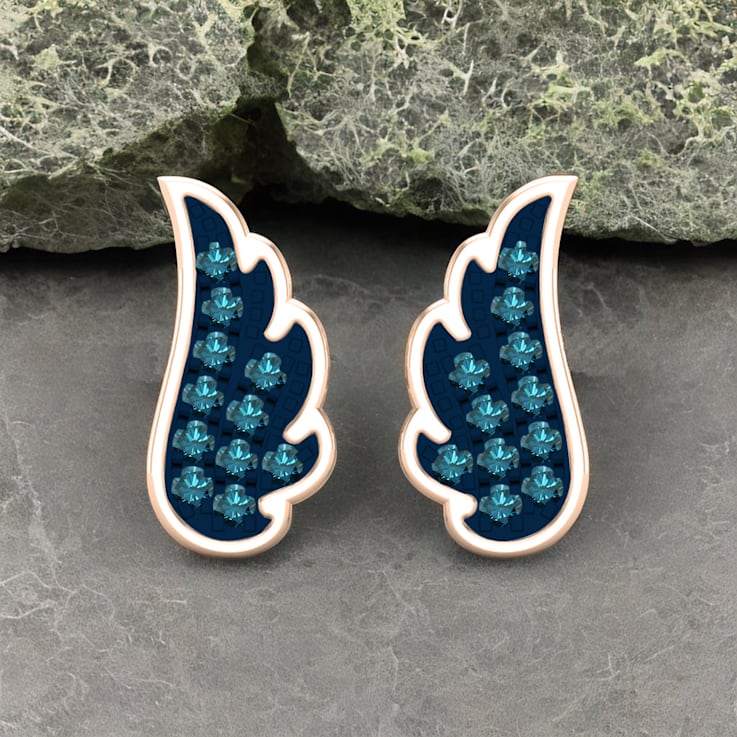 Dazzlingrock Collection Round Blue Diamond Angel Wing Stud Earrings for
Women in 18K Rose Gold