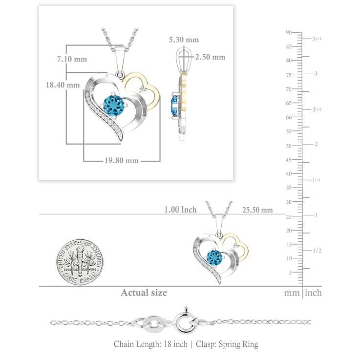 Dazzlingrock Collection Blue Topaz and Diamond Double Heart Pendant with
Chain in 14K Gold