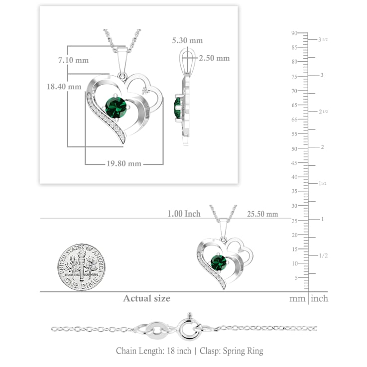 Dazzlingrock Collection Lab Emerald and Diamond Double Heart Pendant
with Chain in 18K Gold